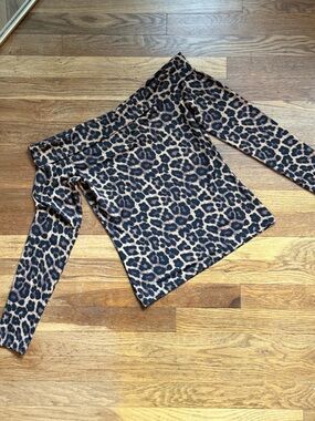 H&M Leopard Print Off The Shoulder Long Sleeve Top